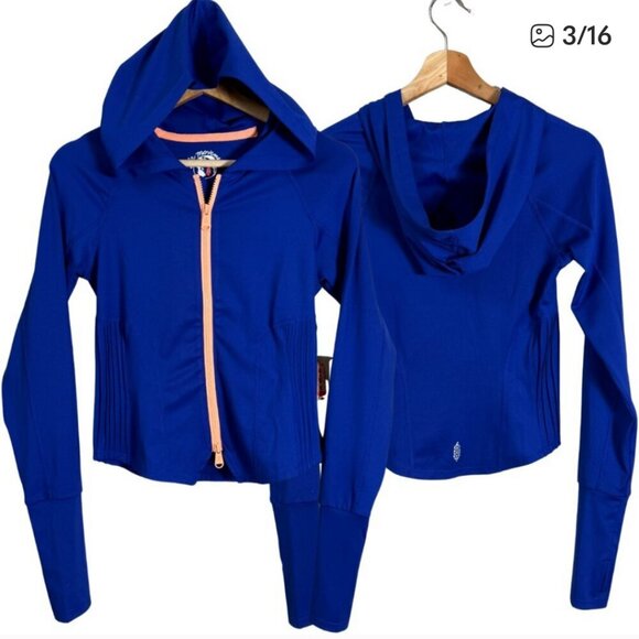 NWT Free People FP Movement Playin for Keeps Women XS Blue Full Zip - Picture 3 of 9